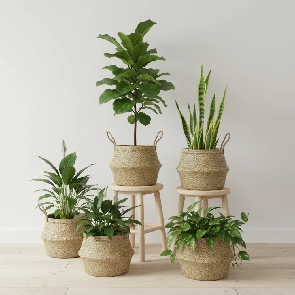 Minimal modern indoor plant arrangement for product or interior photography